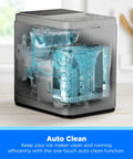 Countertop Bullet Ice Maker Fast Ice 8 Bullets In 6 Minutes Up To 26 Lbs Per Day Self Cleaning mechanism showcased with water flows