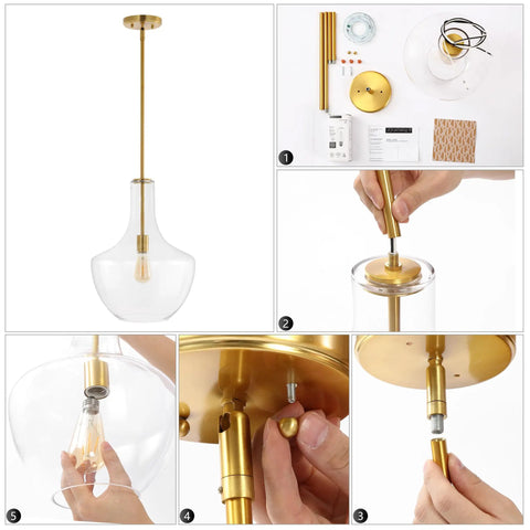 Oil Rubbed Bronze 13.25 Inch Mid Century Modern One Light LED Pendant Light Fixture With Clear Glass Shade components