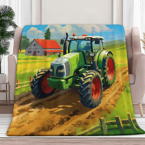 Ultra Cozy Lightweight Flannel Throw Blanket For Adults And Kids Snuggle On The Couch Or In Bed With Toasty Warmth Modern Room Decor 50 By 60 Inches Travel Friendly featuring a tractor design