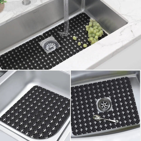 Two Pack Extra Large PVC Sink Mats Measuring 15.7 By 11.8 Inches For Stainless Steel And Porcelain Sinks Quick Dry Dish Drying Mats No Slip Grippy Protective Kitchen Sink Mat Set Black