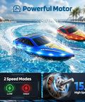 Kids RC Boat With LED Lights Self Righting Waterproof Fast Racer For Pool Lake River Or Pond Dual Speed Modes 60 Minute Runtime