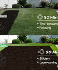 Comparison of lawn showing efficiency with Heavy Duty Garden Pitch Fork With 5 Tines And 41 Inch Fiberglass Handle D Grip.
