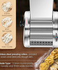 Newtry Electric Pasta Maker Machine With 3 Interchangeable Blades For Homemade Noodles, stainless steel roller for 2.5mm, 4mm, and 9mm noodles.