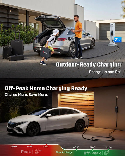 Portable Level 1 And Level 2 EV Charger with 8 to 16 Amp Adjustable Current used for outdoor and home charging, 21 ft cable