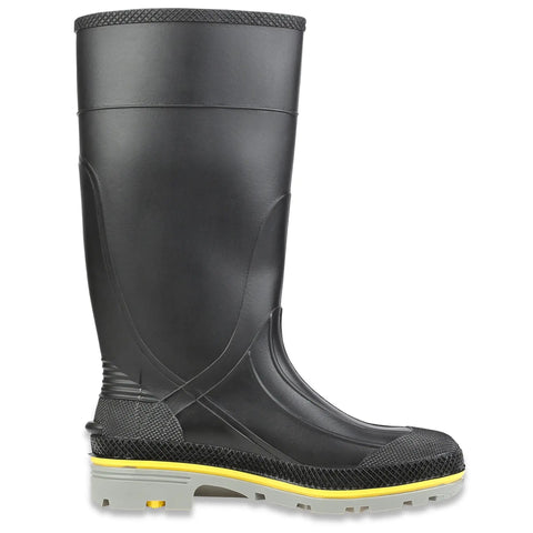 15 Inch PVC Chemical Resistant Steel Toe Work Boots For Men Waterproof With Contour Cushion Insole And Wide Steel Shank For All Day Comfort Black Yellow And Gray