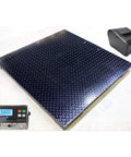 Tough As Nails Digital Floor Scale With Alloy Platform And Built In Printer For Warehouse Cargo Weighing 48 By 48 Inch Industrial Pallet Scale 2000 Lb Precision Capacity viewed from the side with display.