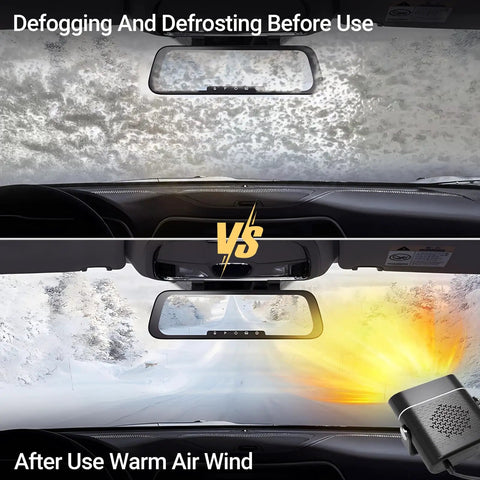 Portable 12V Car Heater Brings Road Trip Ready Warmth Straight To Your Dash For Quick Windshield Defrosting With Easy Plug And Play Cigarette Lighter Setup For Any Winter Drive, before and after use defrost comparison