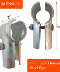 End Rail T Clamps For Chain Link Fence, Galvanized Steel Top Rail Hardware, for 1 3/8-inch diameter steel pipe, side view