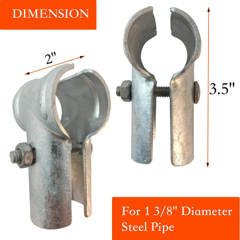 End Rail T Clamps For Chain Link Fence, Galvanized Steel Top Rail Hardware, for 1 3/8-inch diameter steel pipe, side view