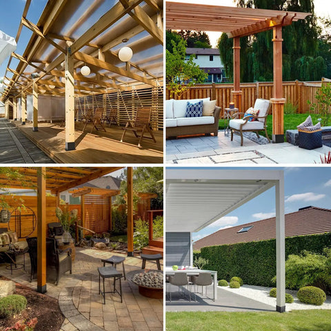 Outdoor pergolas with Beefy 6x6 Post Base Brackets For Decks And Fences, Heavy Duty Steel, Black Powder Coat, Inner Size 5.6 By 5.6 Inches