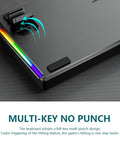 Close-up of the Compact 61 Key Wired Gaming Keyboard With Dope Rgb Backlights Adjustable Brightness And Movement Speed, showcasing multi-key functionality.
