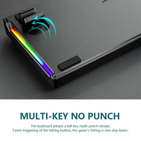 Close-up of the Compact 61 Key Wired Gaming Keyboard With Dope Rgb Backlights Adjustable Brightness And Movement Speed, showcasing multi-key functionality.