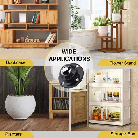 Heavy Duty Self Adhesive Swivel Caster Wheels 1 Inch Black For Furniture Replacement in use under furniture and planters