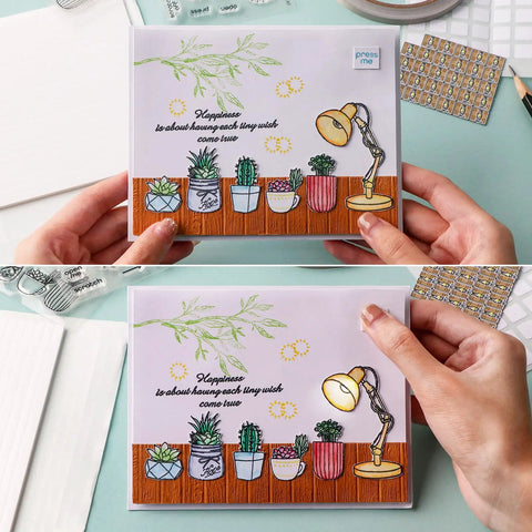 Card with desk lamp illustration using 60 Piece White LED Circuit Stickers and Conductive Fabric Tape DIY Light Kit