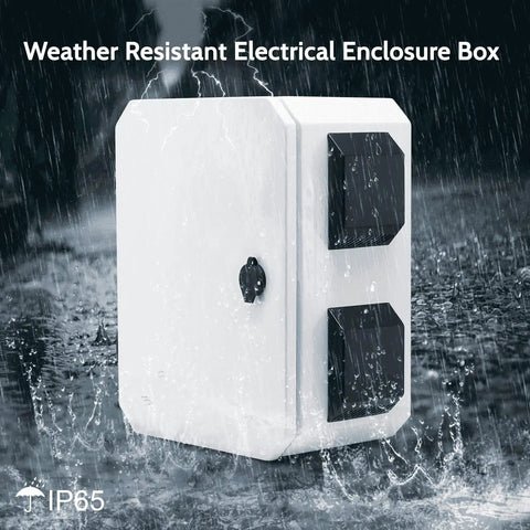 Outdoor Electrical Box Weatherproof IP65 Enclosure Made From Cold Rolled Steel With Aluminum Back Beam showing rain protection