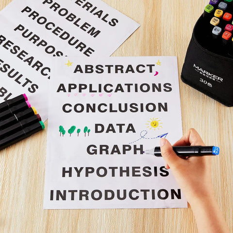 Hand writing on totally self adhesive science fair display boards with subtitles for classroom and office presentations eight piece set