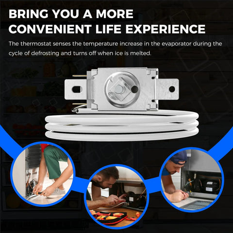 Upgrade Refrigerator Cold Control Thermostat 2198202 with eco friendly materials and easy install wiring guide, shown in packaging.
