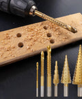 Drill with Six Piece High Speed Reaming Pagoda Sawtooth Drill Bit Set With Titanium Plating In Box For Metal And Wood