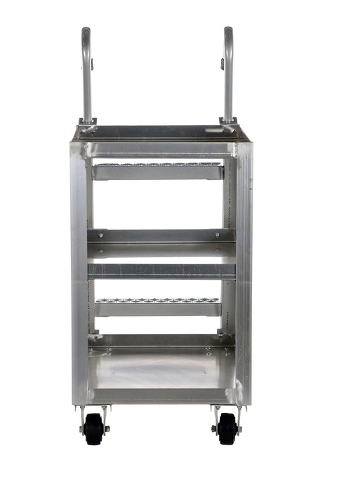 Top Shelf Aluminum Stock Picker Cart With Built In Steel Step Ladder 1000 Lb Max Payload Rating double shelf cart with wheels.