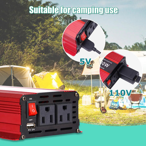 Heavy Duty 1200W Car Power Inverter Cranks Out DC 12V To 110V AC With Tough Steel Shell and Crisp LCD Display Panel for Truck RV and Weekend Cruises in camping setting