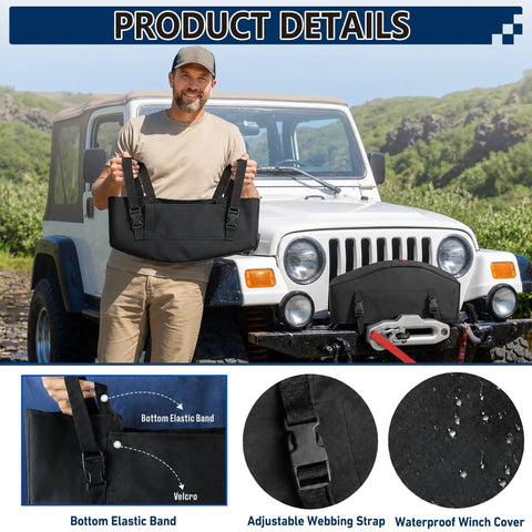 Cool Covertify Heavy Duty Winch Cover With Buckle, 600D Oxford Fabric Waterproof Protection For Off Road Trucks And Jeeps, shown held by a man.