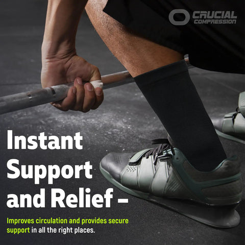 Person lifting weights wearing All Day Ankle Support Sleeve For Men And Women Open Toe Brace For Sprains Swelling Achilles Tendon