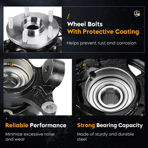 Front Right Steering Knuckle And Wheel Bearing Hub Assembly Compatible With 3.5L Camry 2007 2011 And ES350 2007 2012 Front Passenger Side Spline 30 686 260 LK044, showcasing wheel bolts with protective coating and strong bearing capacity.