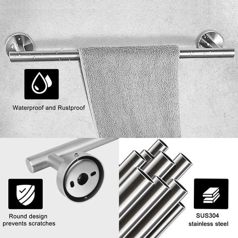 Brushed Nickel Towel Rack Set For Bathroom Stainless Steel 5 Piece Wall Mounted Bath Accessories with towel on bar and stainless details