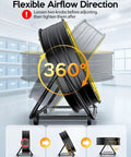 24 Inch Industrial Drum Fan With 320W Power, Heavy Duty Metal Air Circulator, 360 Degree Tilt, demonstration of adjustable angle