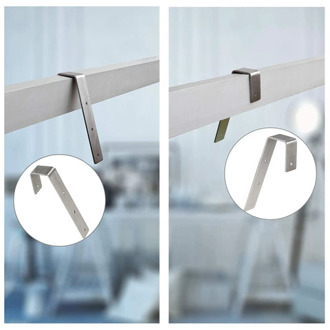 Heavy Duty Stainless Steel Bunk Bed Ladder Hooks Swivel Brackets With Super Tight Grip Lock In Design Anti Rust Flexible Rotation Top Shelf Bed Frame Clamps Set on wooden post.