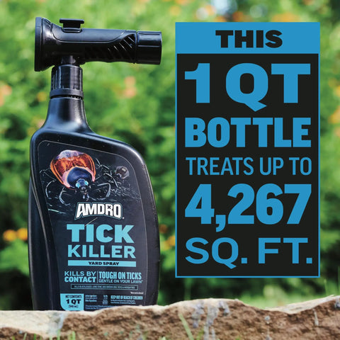 Tick Killer Yard Spray RTS For Lawn And Garden Kills Blacklegged Lone Star And Brown Dog Ticks And Mosquitoes On Contact No Mess No Fuss Easy To Use Outdoor Pest Control For Lawns Trees Shrubs Flowers 1 QT bottle on stone