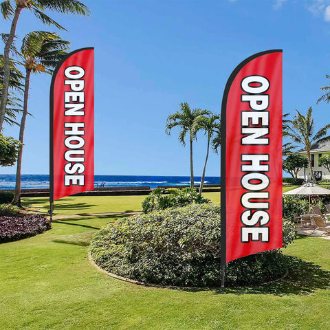 Open House Flags For Real Estate Pros With Pole Kit And Ground Stake Eight Foot Tall Outdoor Signage For Real Estate Listings