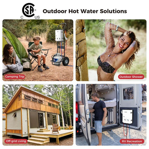 Outdoor hot water solutions with Portable Propane Water Heater And Pump Kit For Off Grid Camping And RVs, Instant Hot Water System.