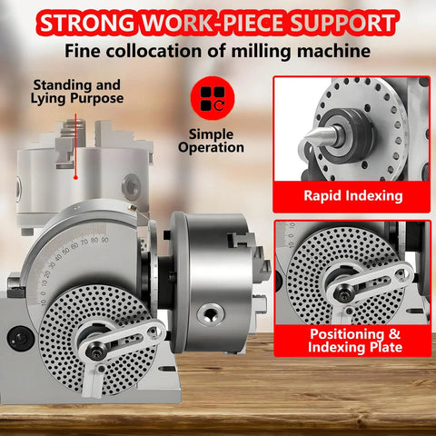 Heavy Duty 3 Jaw Dividing Head Combined With 6 Inch Rotary Indexer Featuring Zero To Ninety Degree Precision Rotation Built Tough For Cnc Milling Drill Press Hardcore Workholding Tool with strong work-piece support.