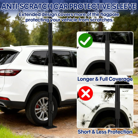 20Ft RV Telescoping Flag Pole Kit With Heavy Duty 14 Gauge Aluminum Flagpole And Tire Mount Base Portable Flag Kit next to SUV
