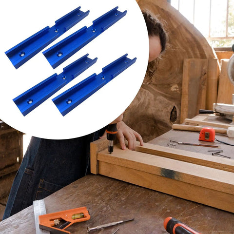 Awesome 4 Piece Woodworking T Slot Tracks Aluminum Jig Set With Pre Drilled Holes, 20cm length, in blue for DIY projects.