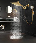 Gold Rain Shower Head And Handheld Combo With 11 Inch Adjustable Extension Arm, Five Spray Settings, 60 Inch Hose, luxe spa vibe