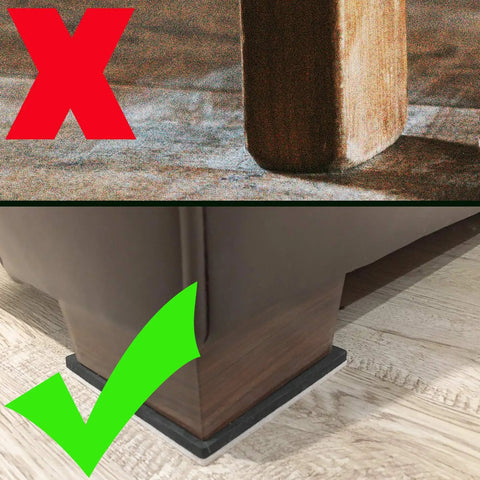 Comparison of furniture without and with 4 Inch Square Felt Sliders For Hard Floors, Heavy Duty Reusable Furniture Movers