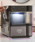 No Cap Portable Nugget Ice Maker Countertop Machine produces chewy pebble ice, dimensions 14.56" H x 11.6" W x 15.6" D.