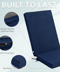 Set Of 2 Outdoor Adirondack Chair Cushions With Removable Covers And Water Repellent And Fade Resistant Faux Linen Securing Straps And Non Slip Bottom Fits Most Adirondack And Rocking Chairs In Navy showing precision stitching and zipper