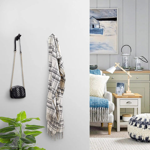Wall mounted Dope Matte Black Towel Hooks Set 4 Heavy Duty Stainless Steel 304 with hanging bag and scarf in modern room