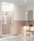 Frameless Shower Door Hinge With EnduroShield Glass Coating, Polished Brass Finish, 78 In By 43.75 In, Heavy-Duty Glass Enclosure Hardware for a Sleek, Leak-Free Shower on clear glass door