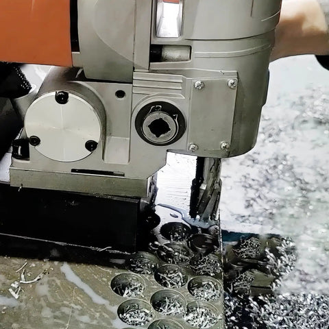 Premium Heat Treated Carbide Tipped Annular Cutter Core Drill Bit 2 Inch One Half Outside Diameter in action cutting metal.