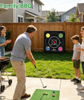 Family playing Dual Sided Golf Chipping Game Set With Club Sticky Golf Games Pro Battle Mat Portable Practice Golf outdoors.