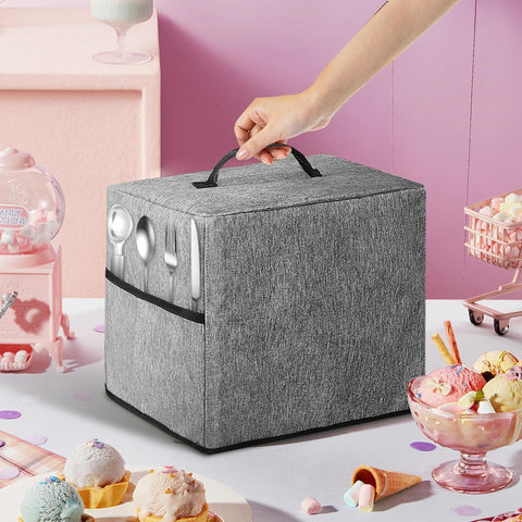 Heavy Duty Ice Maker Cover Dust Shield Waterproof Appliance Guard with portable pocket storage sleeve in kitchen setting