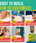 Candy Dispenser Woodworking Kit For Kids A Hands On STEM Building Project With FSC Certified Wood Paints And Tools Includes DIY Gumball Machine Craft For Boys And Girls Ages Six And Up shown in assembly steps.