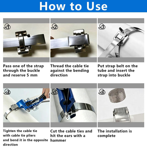 Heavy Duty Metal Banding Kit With 200 Feet 304 Stainless Steel Strapping And 100 Buckles Tensioner Tool Gloves, buckle tightening steps