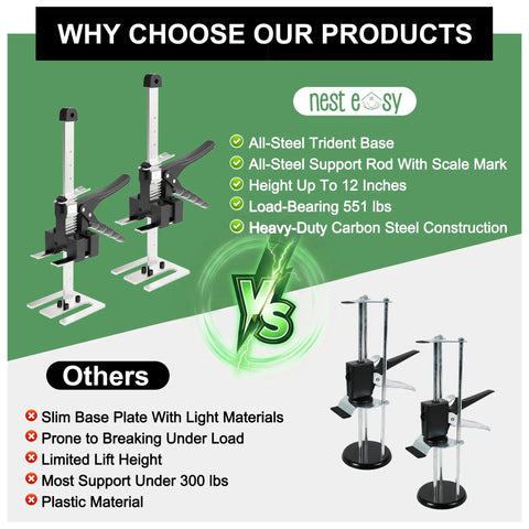 Heavy Duty Furniture Jacks 2 Pack Labor Saving Lifting Handles For Sofas Beds And Cabinets Up To 360 Lbs Capacity with all-steel construction.