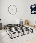 Rock Solid King Size Box Spring, Nine Inch Heavy Duty Steel Mattress Foundation in matte black, shown in a modern bedroom setting.