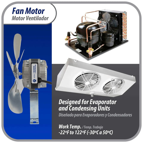 10W Refrigeration Condenser And Evaporator Motor 115V 60Hz 0.65A 1450 RPM With Base And 9 Inch Aluminum Fan Blade CCW Shaft